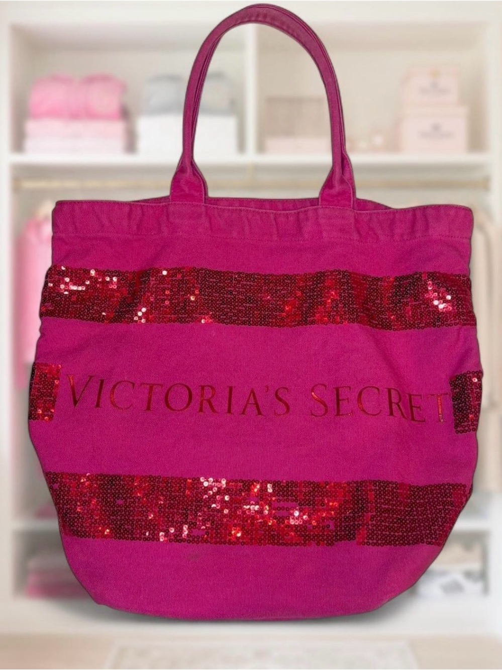 Deadstock Victoria's Secret Pink Sequin Stripe Tote Bag